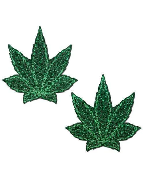 Pastease Glitter Marijuana Leafs - Green O-s