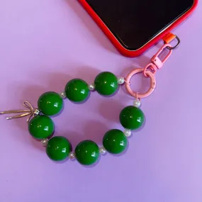 Phone lanyard wristlet green beads