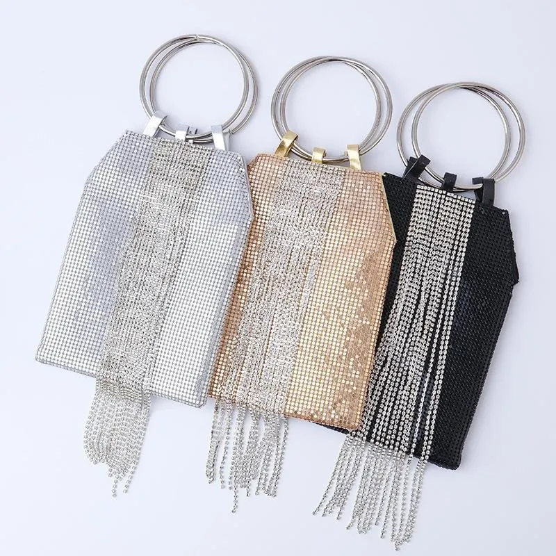 Portable Aluminum Sheets Tassels Evening Bags Banquets Sequins Clutches