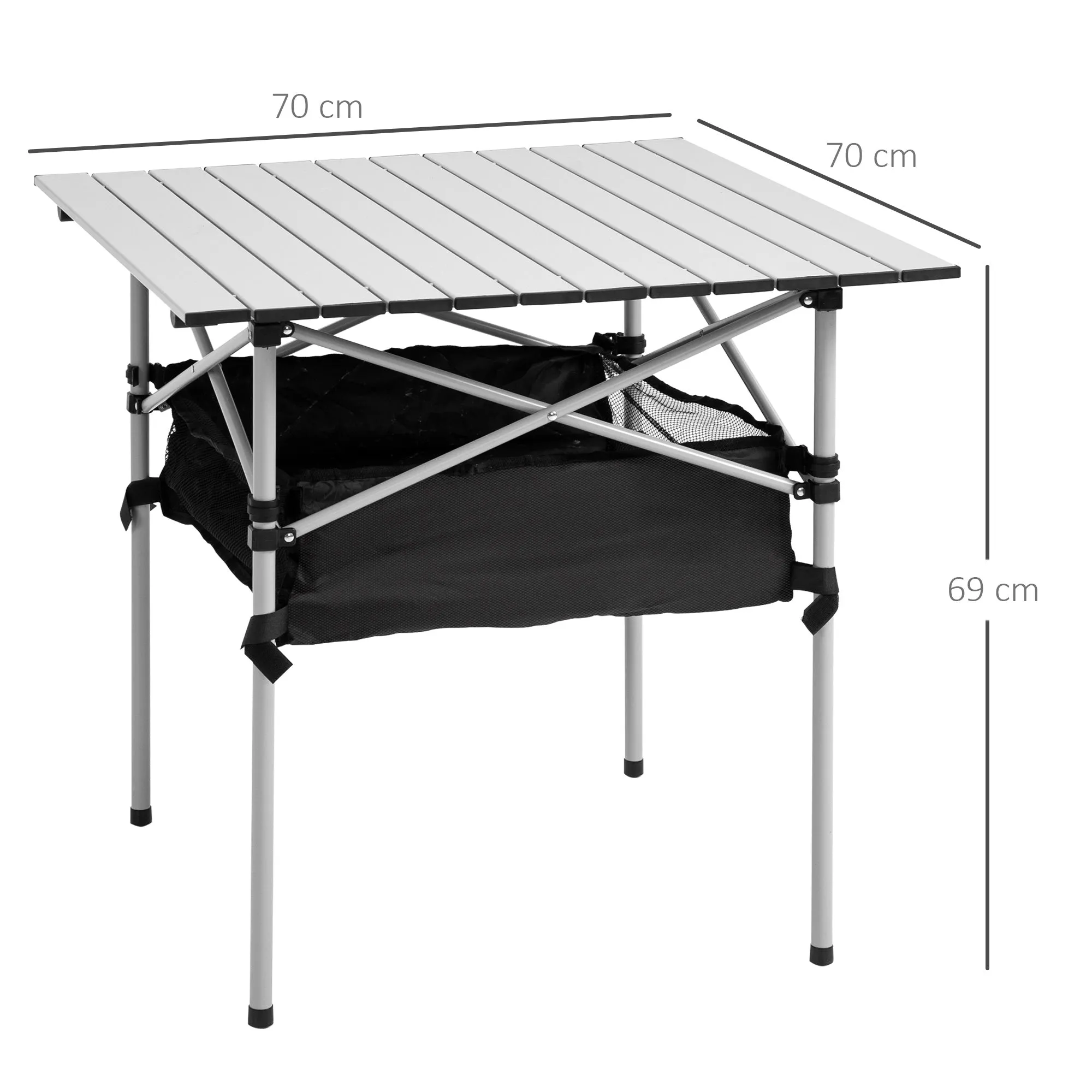 Portable Camping Table W/ Mesh Bag Camping Outdoor Dining Foldable W/ Steel Frame Picnic Lightweight Hiking Furniture Desk, Silver Black