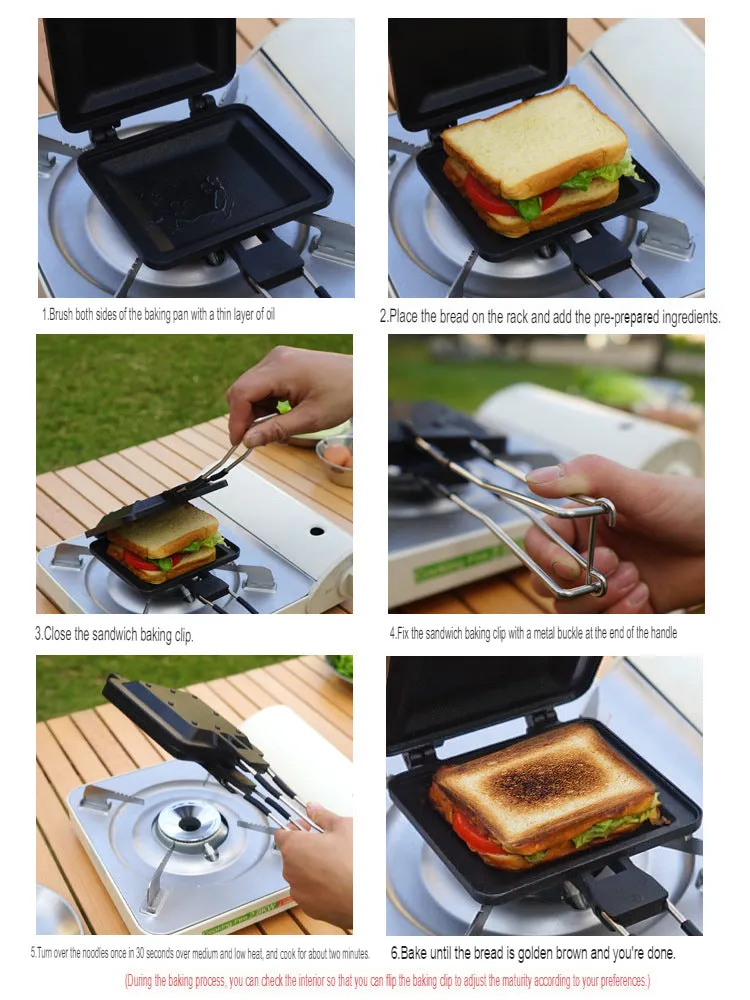 Portable Folding Sandwich Pan Multifunctional Outdoor Home Breakfast Non-Stick Frying Pan Picnic Bread Frying Pan