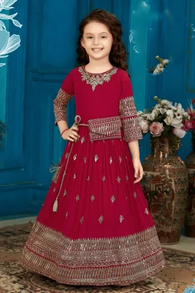 Rani Pink Sequins, Stone and Zari work Long Party Gown for Girls with Matching Designer Bag