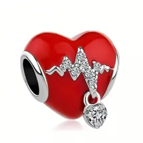 Red Heart Beat Charm - 925 Sterling Silver