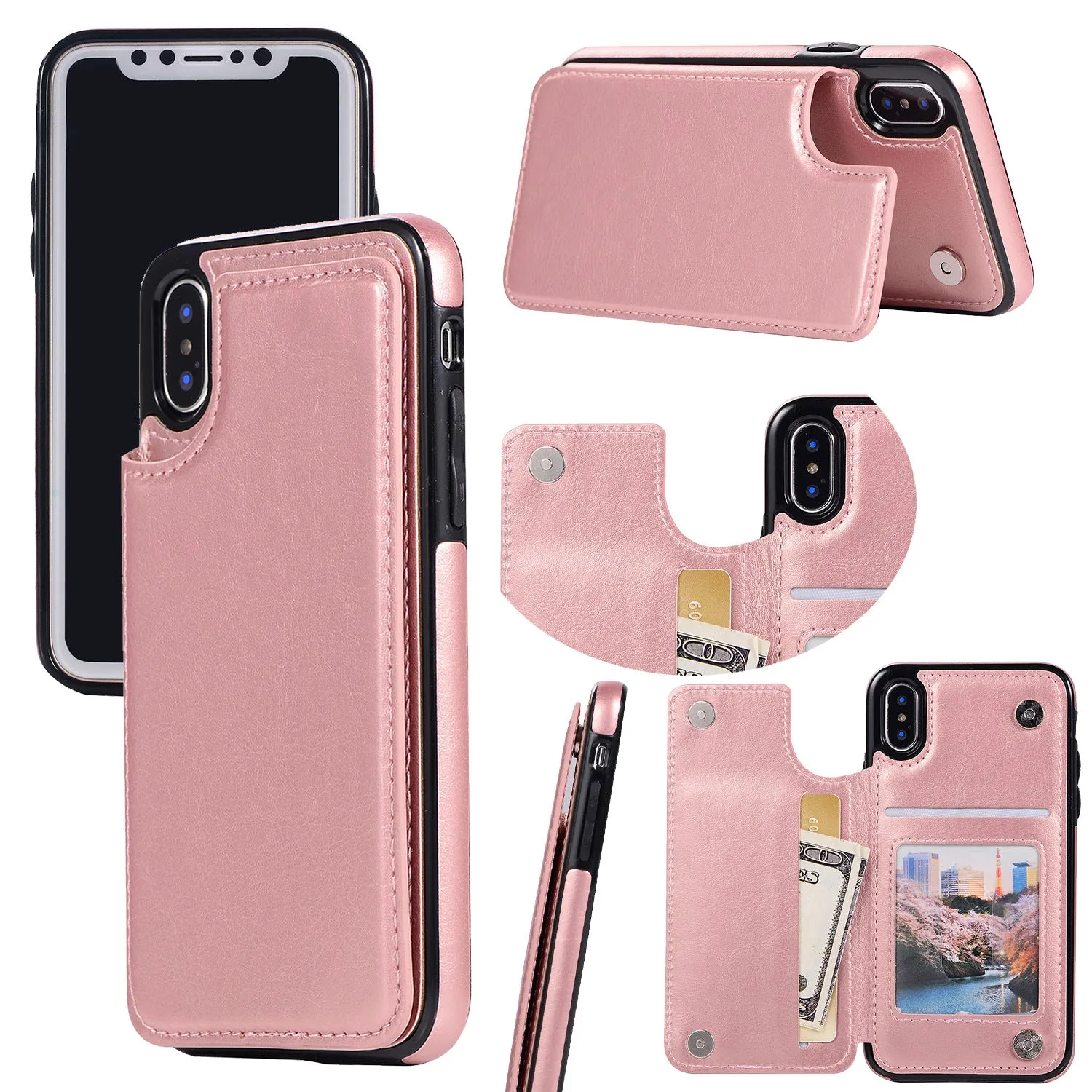 Rose Gold Crazy horse pattern card holster phone case for iPhone 7Plus/8Plus