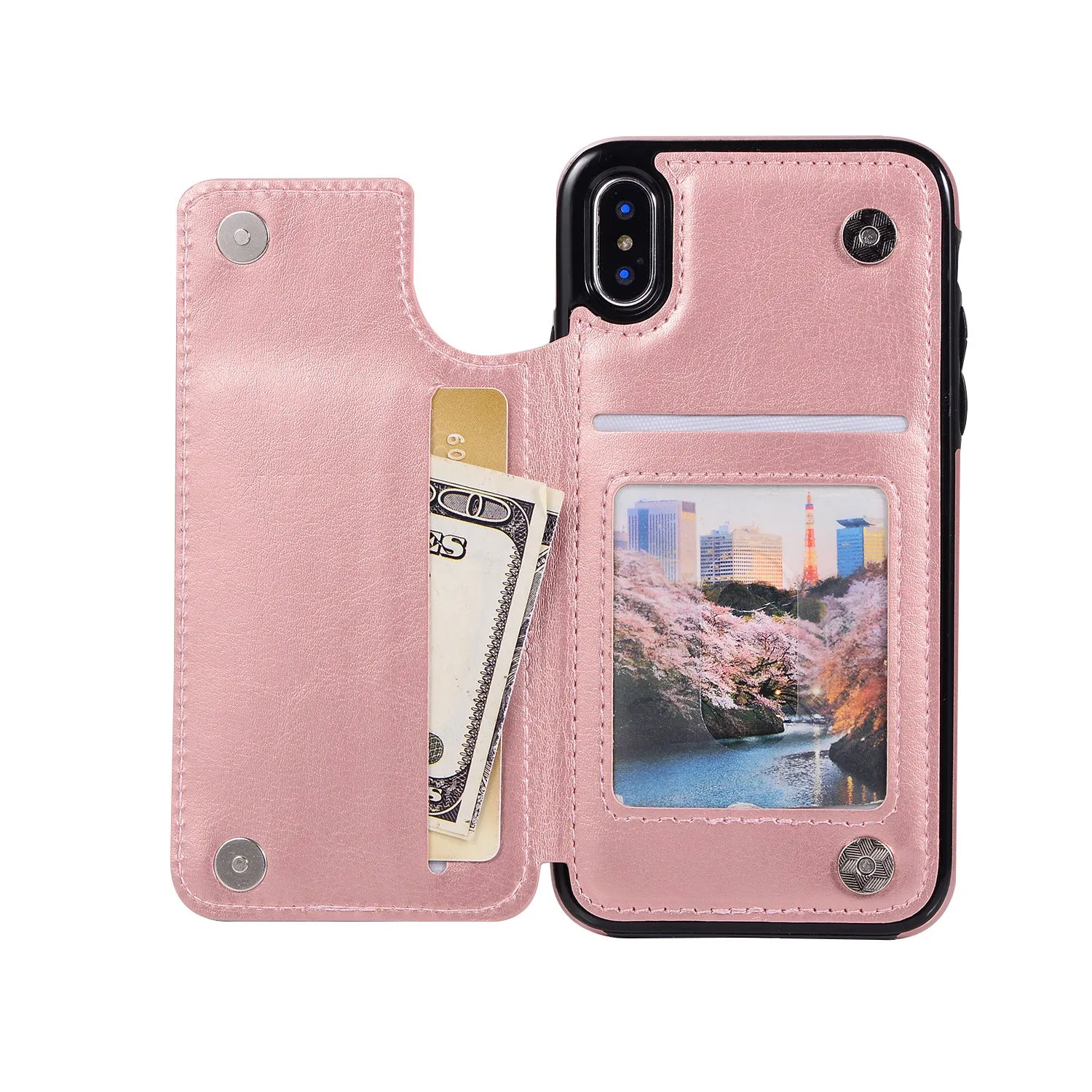 Rose Gold Crazy horse pattern card holster phone case for iPhone 7Plus/8Plus