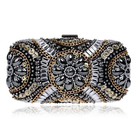 SEKUSA Crystal Evening Retro Beaded Clutch Wedding Diamond Beaded Rhinestone Small Shoulder Women's Bags