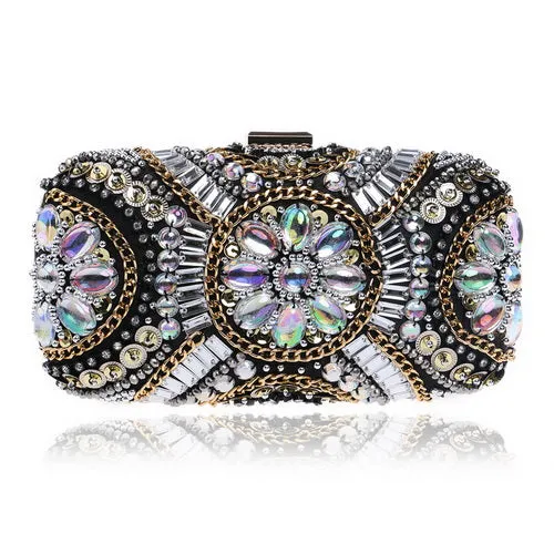 SEKUSA Crystal Evening Retro Beaded Clutch Wedding Diamond Beaded Rhinestone Small Shoulder Women's Bags