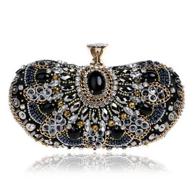 SEKUSA Crystal Evening Retro Beaded Clutch Wedding Diamond Beaded Rhinestone Small Shoulder Women's Bags