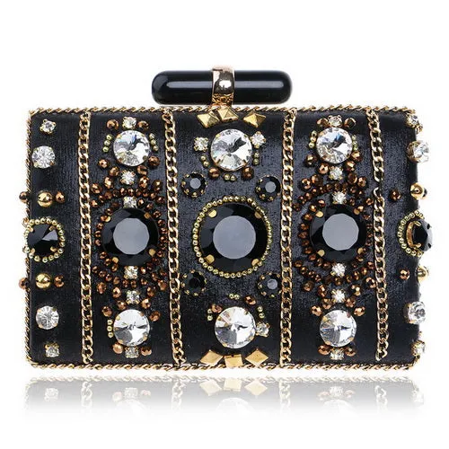 SEKUSA Crystal Evening Retro Beaded Clutch Wedding Diamond Beaded Rhinestone Small Shoulder Women's Bags