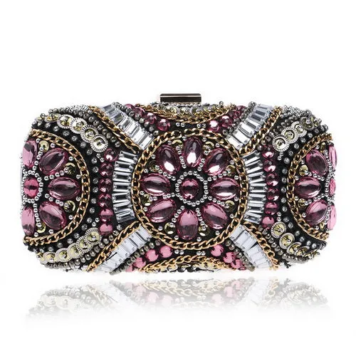 SEKUSA Crystal Evening Retro Beaded Clutch Wedding Diamond Beaded Rhinestone Small Shoulder Women's Bags