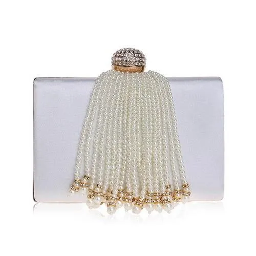 SEKUSA Tassel Beaded Women Evening Bags Crytal Metal Pearl Small Day Clutches Chain Shoulder Female Party Wedding Purse