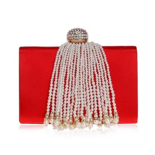 SEKUSA Tassel Beaded Women Evening Bags Crytal Metal Pearl Small Day Clutches Chain Shoulder Female Party Wedding Purse