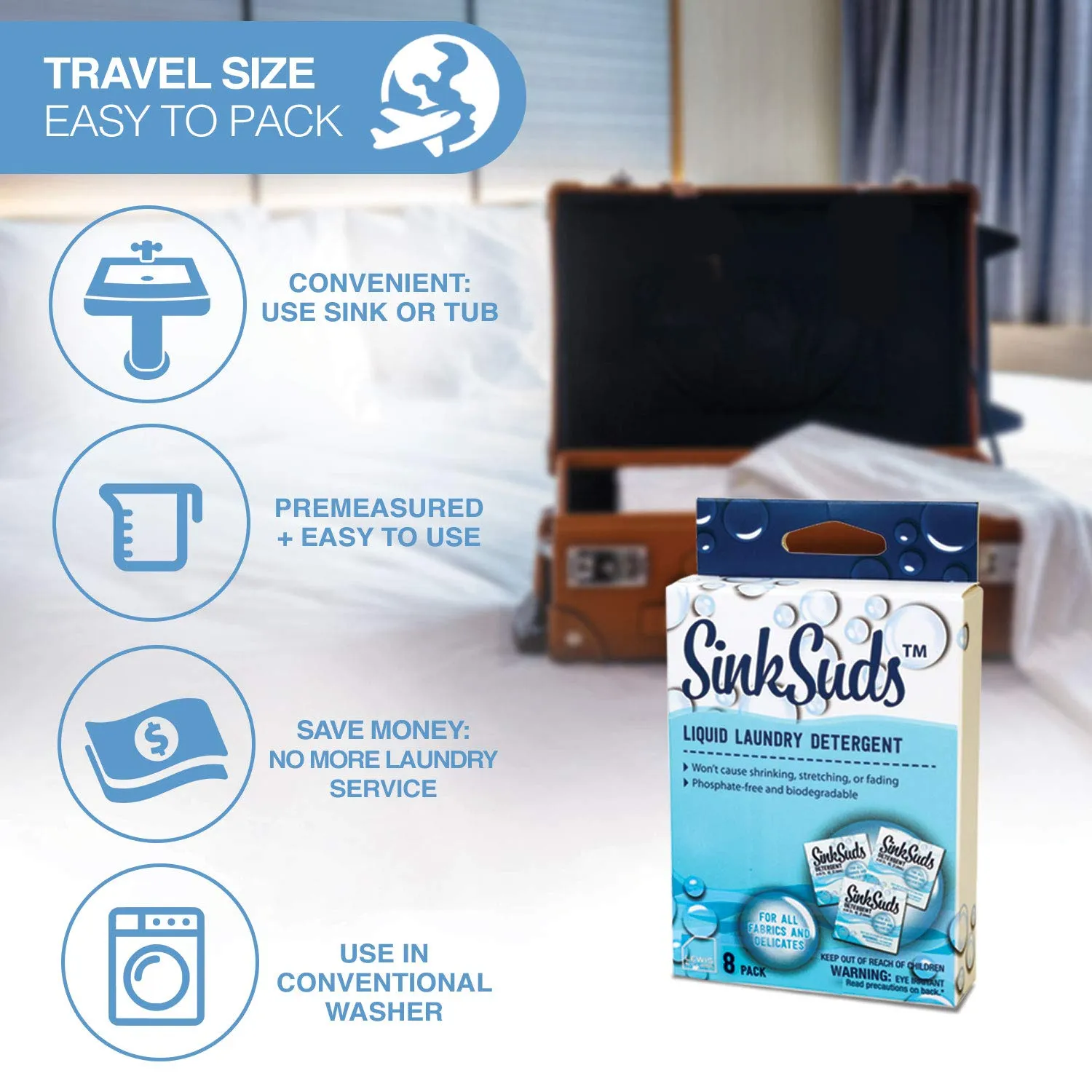 SinkSuds Travel Laundry Detergent Liquid Soap - 8 Pack