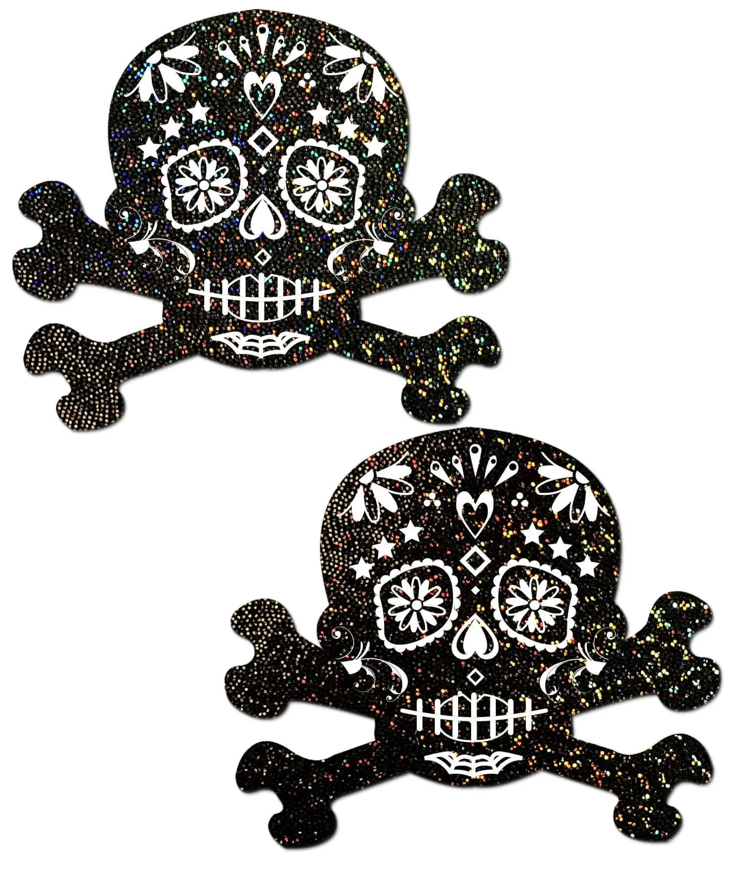 Skull: Black Glitter Candy Skull & Crossbones Nipple Pasties