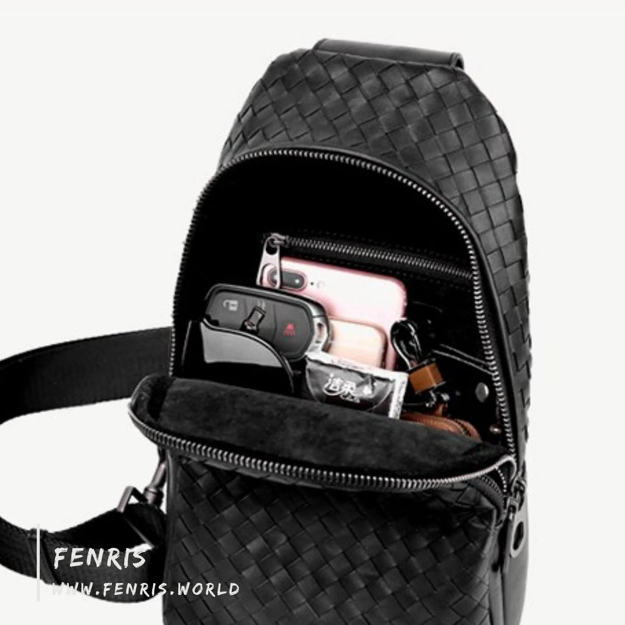 Sling Bag Black Woven Leather - Fenris