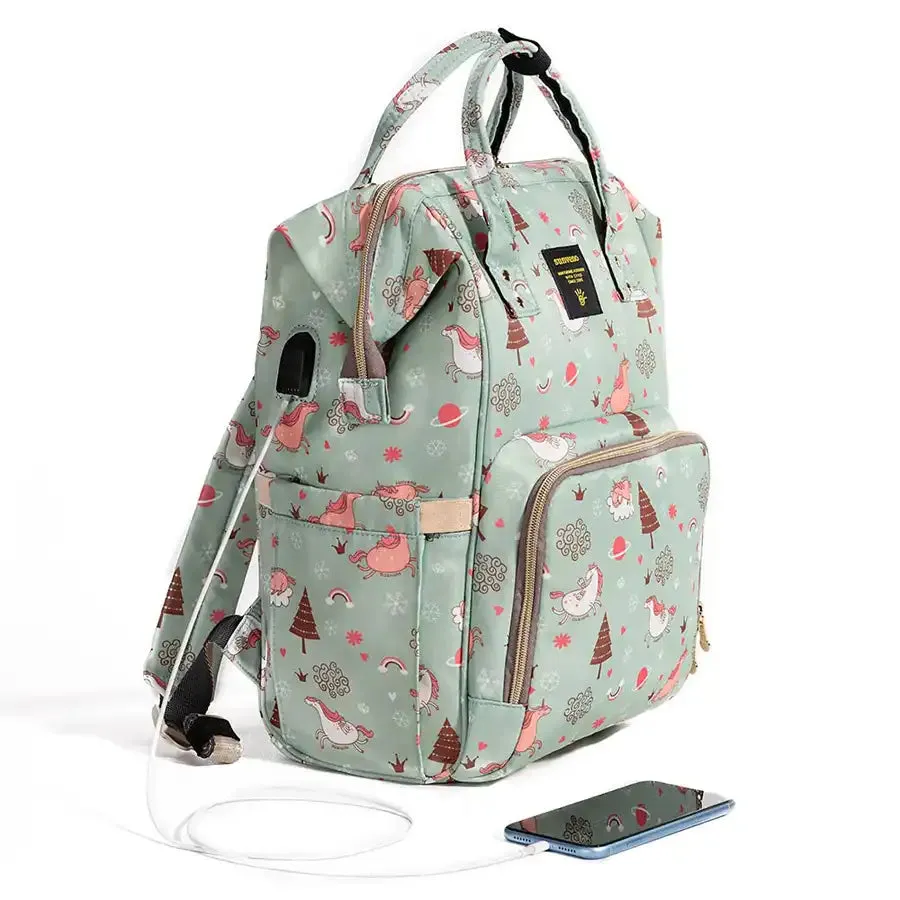 Sunveno Diaper Bag with USB (Green Dream Sky)