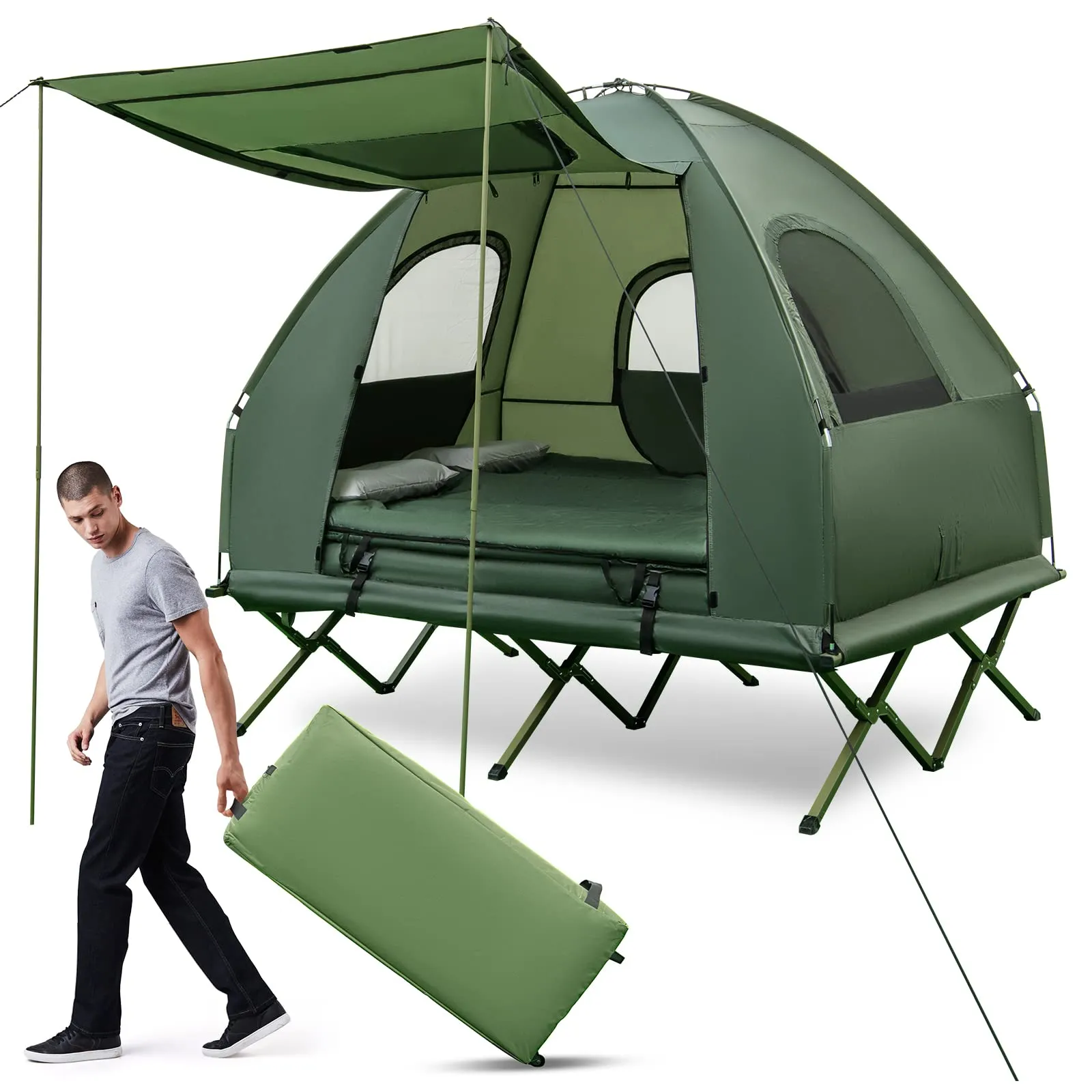 Tangkula 2-Person Outdoor Foldable Camping Tent with Air Mattress & Sleeping Bag