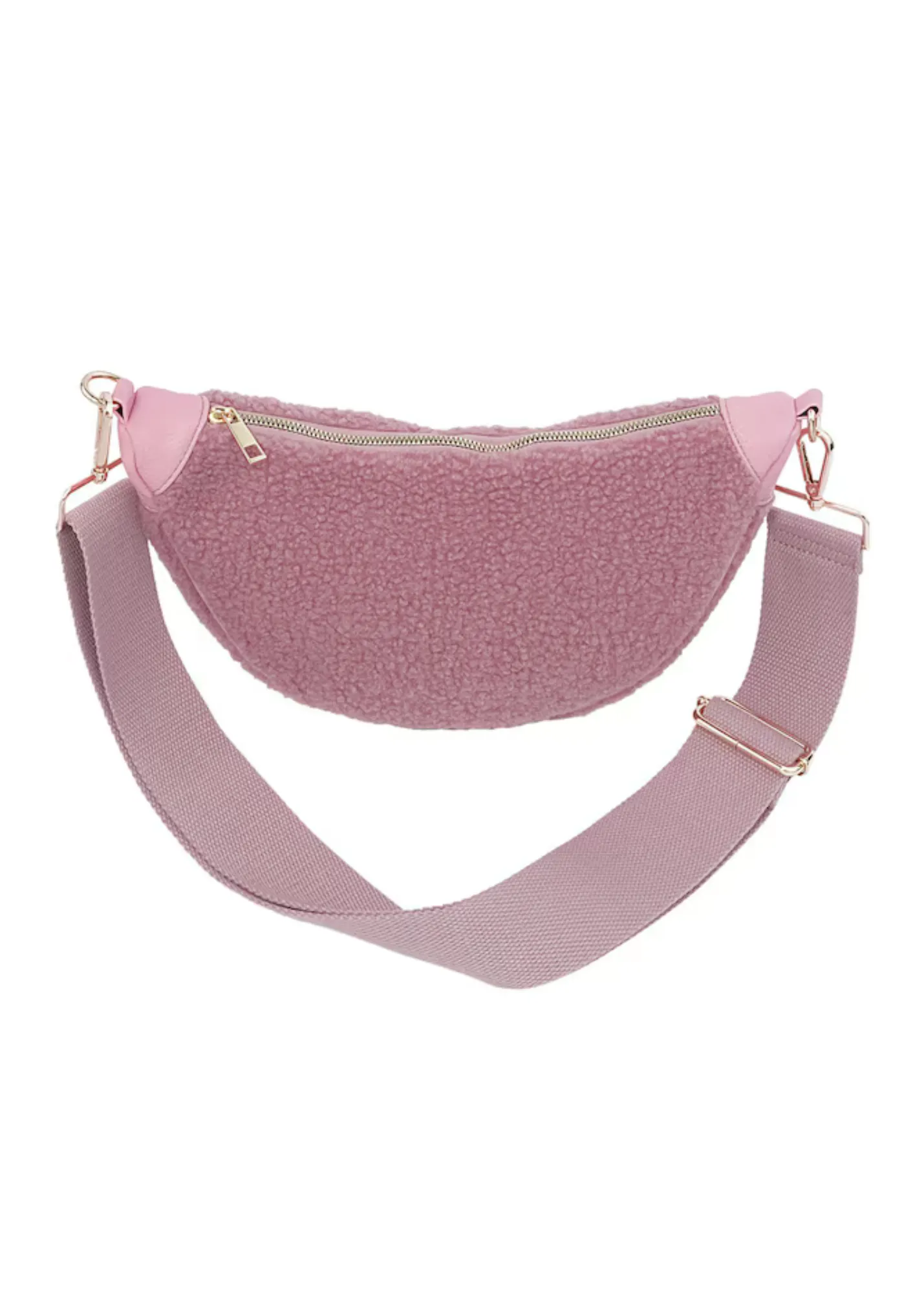 The Edit - Fluffy Pink Teddy Half Moon Bag