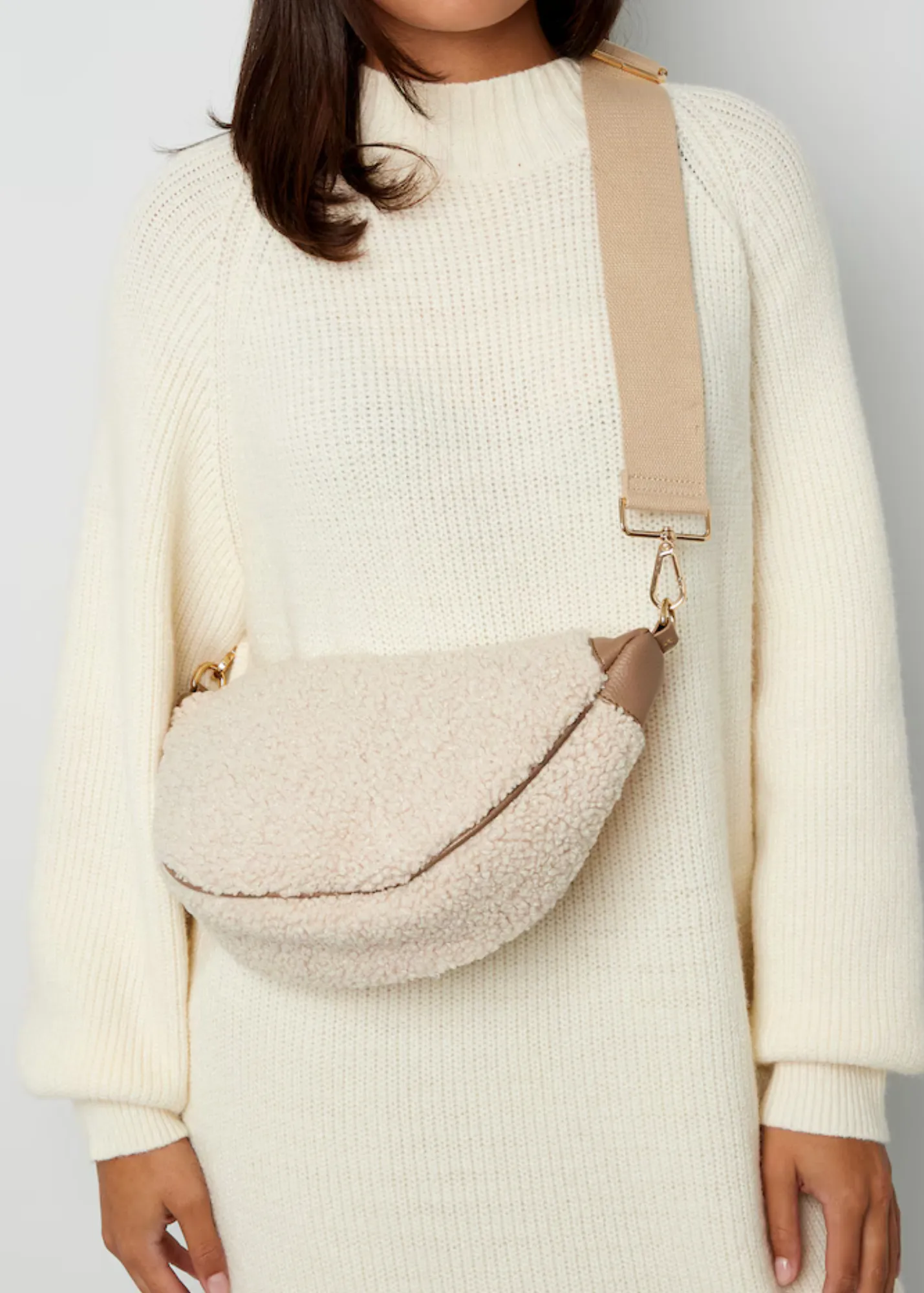 The Edit - Fluffy Pink Teddy Half Moon Bag