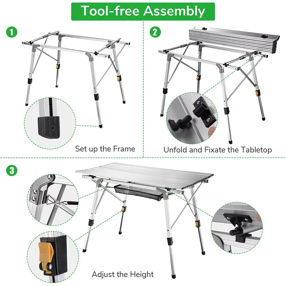 TheLAShop Aluminum Folding Camping Table Rollup Adjustable Height