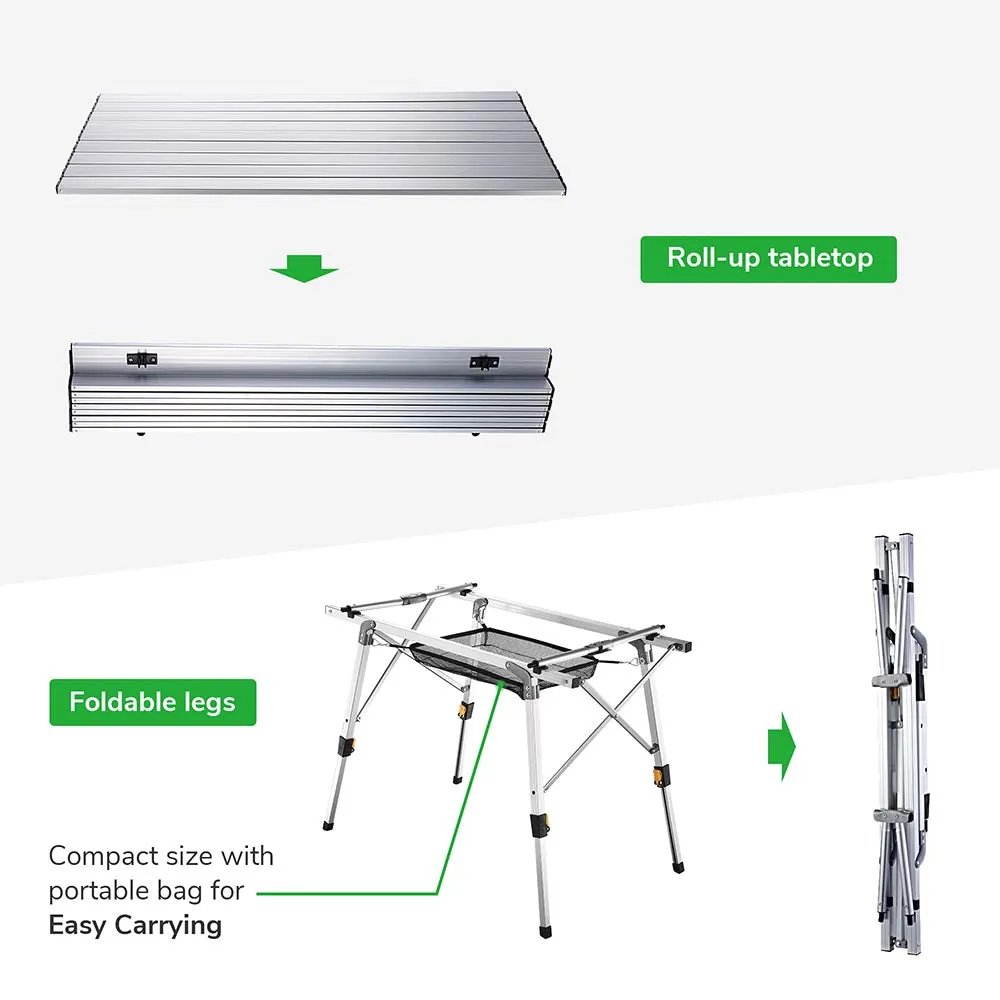 TheLAShop Aluminum Folding Camping Table Rollup Adjustable Height