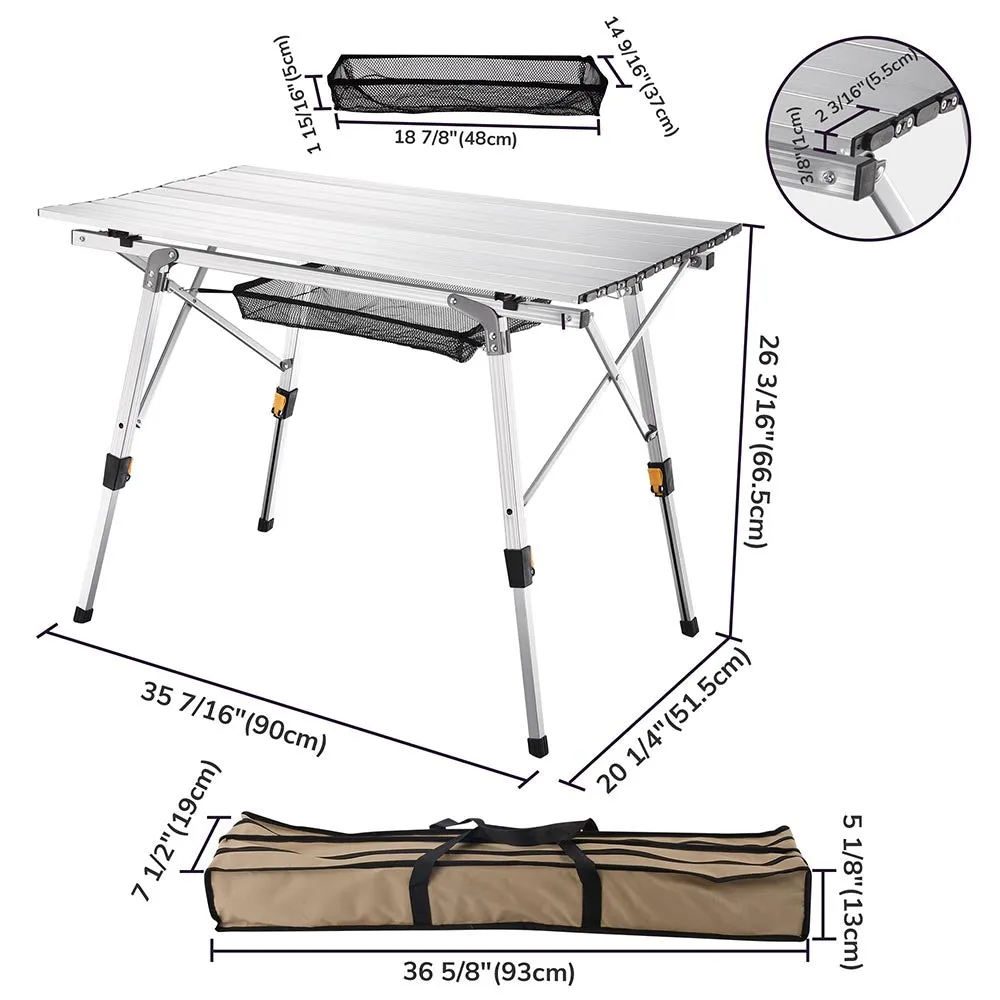 TheLAShop Aluminum Folding Camping Table Rollup Adjustable Height