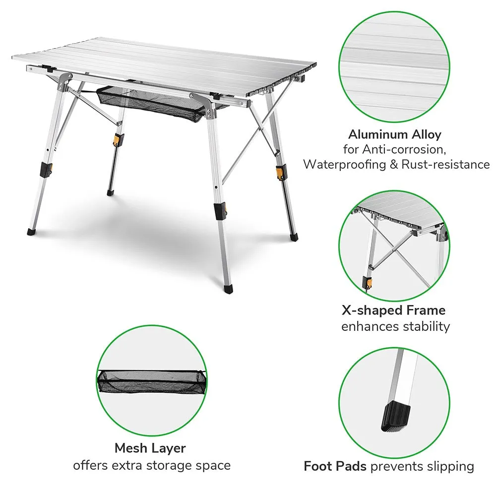 TheLAShop Aluminum Folding Camping Table Rollup Adjustable Height