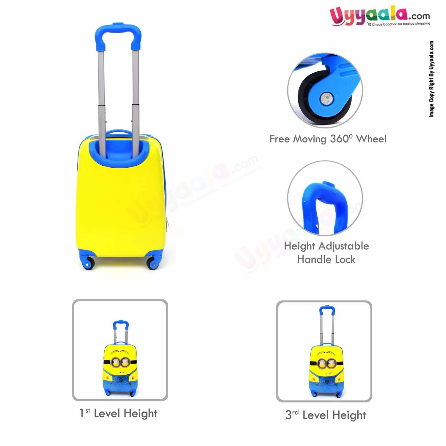 Travel Trolley Bag for Kids with Minion Print 18 Inches - Yellow