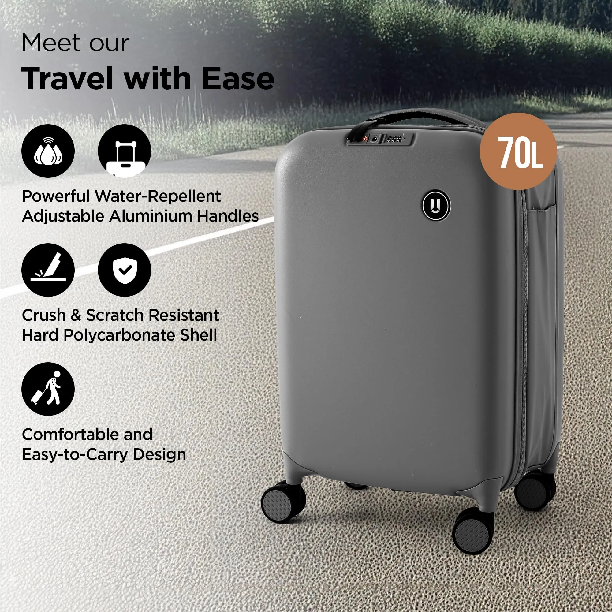 UMAI Luggage Bag | Suitcase for Travel Trolley Bag | Collapsible Easy-to-Store Check-in Bag with Cover | Water Resistant Travel for Storage Airline Trip | 24 Inch - Grey