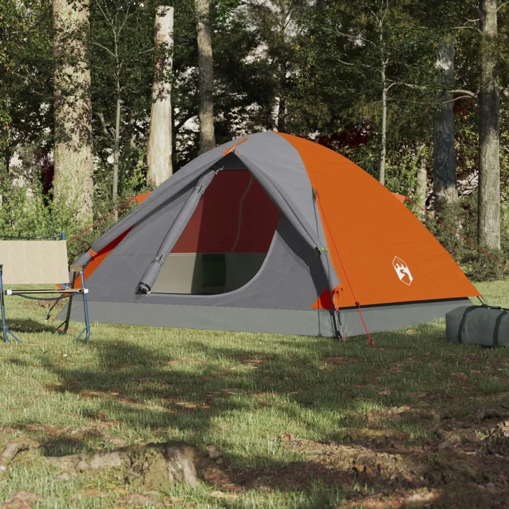 vidaXL Camping Tent Dome 3-Person Grey and Orange Waterproof