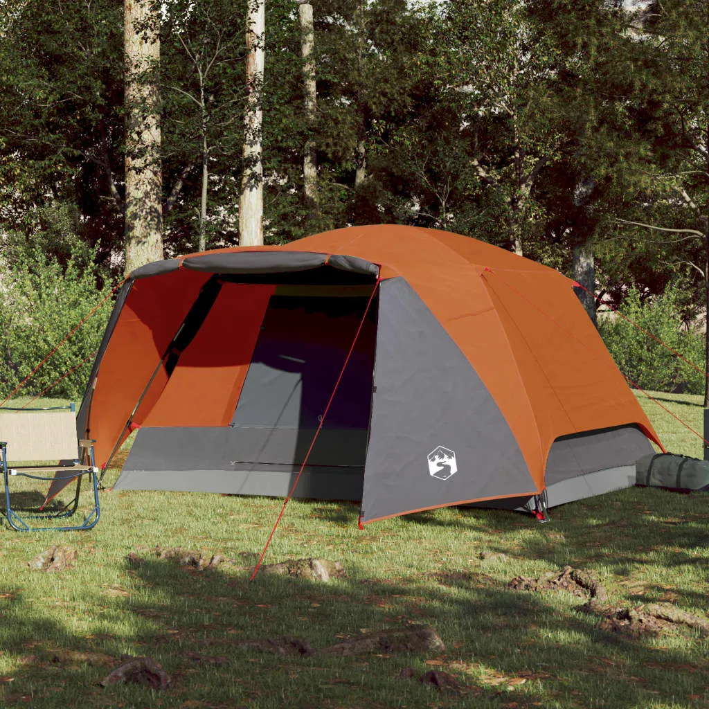 vidaXL Camping Tent with Porch 4-Person Grey and Orange Waterproof