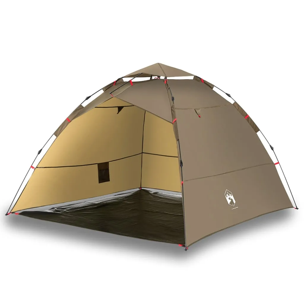 vidaXL Fishing Tent 4-Person Brown Quick Release