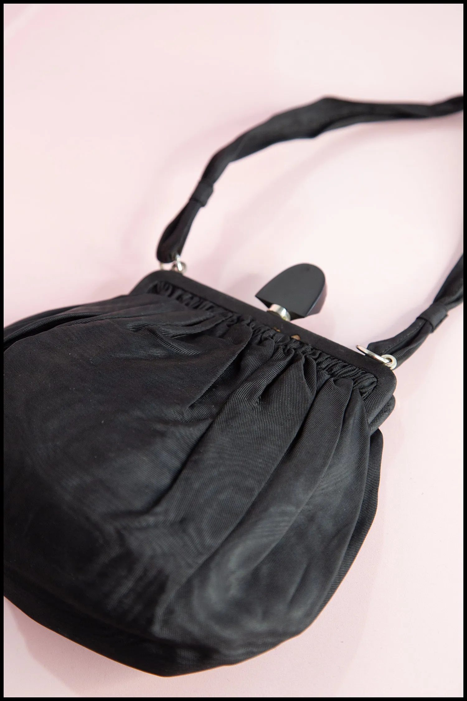 Vintage 1950s Black Taffeta Evening Bag