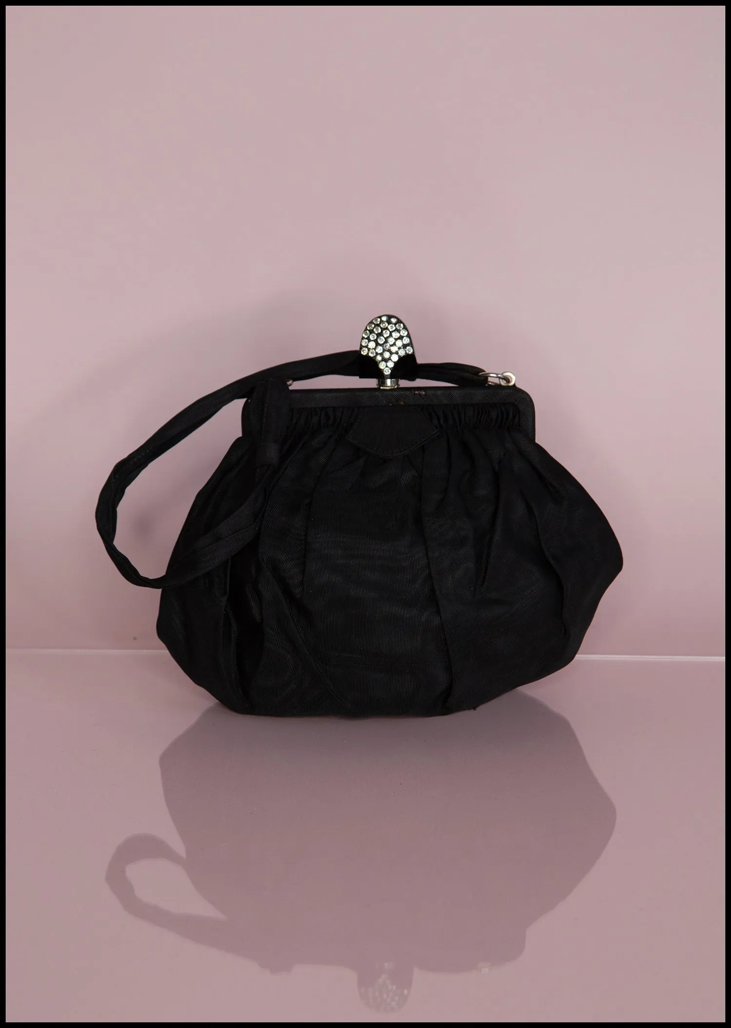 Vintage 1950s Black Taffeta Evening Bag