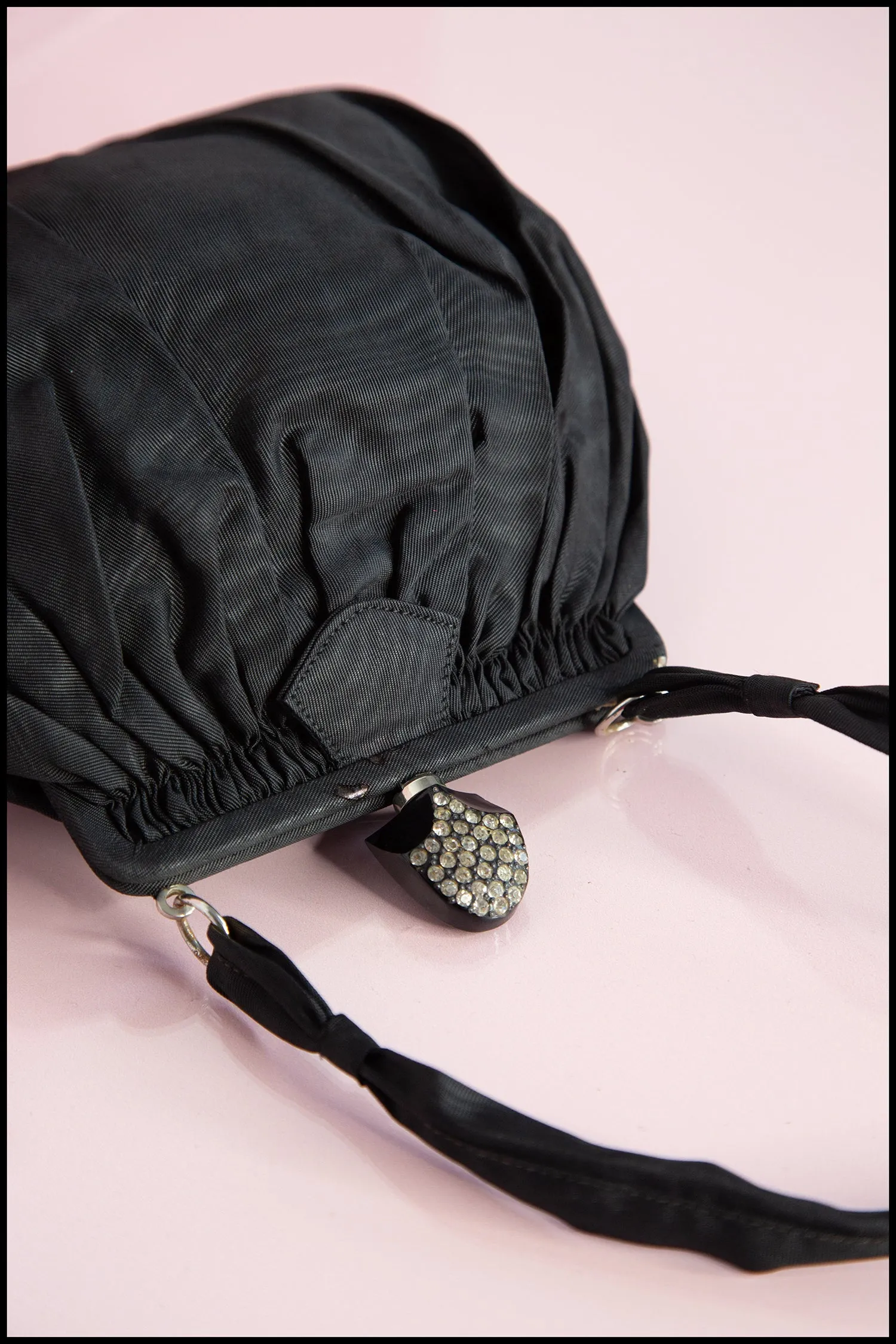 Vintage 1950s Black Taffeta Evening Bag