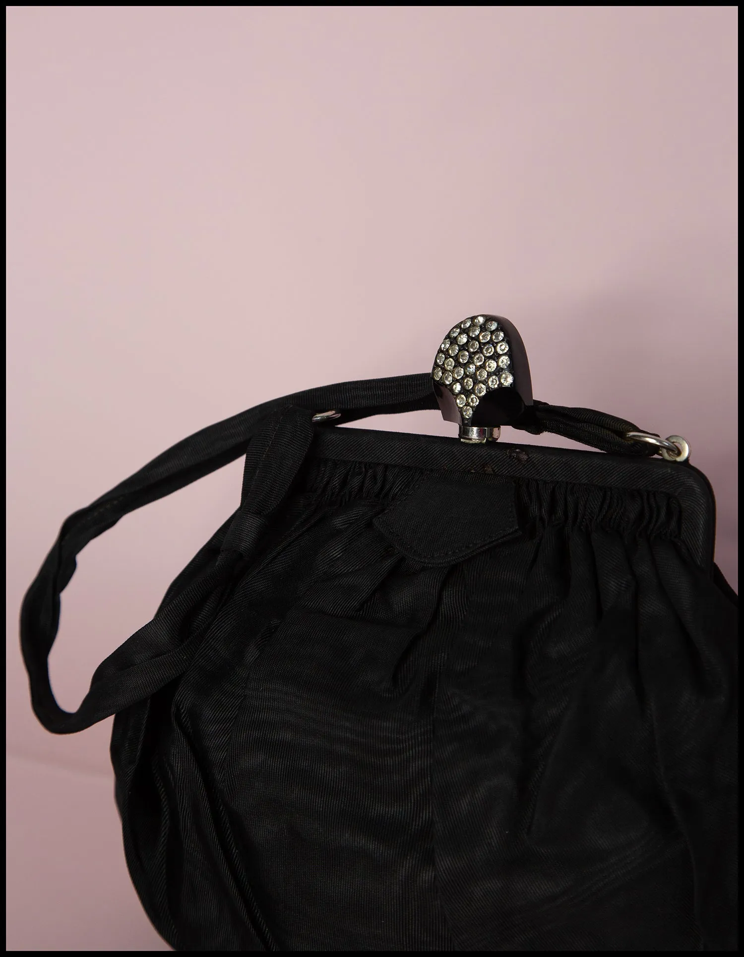 Vintage 1950s Black Taffeta Evening Bag