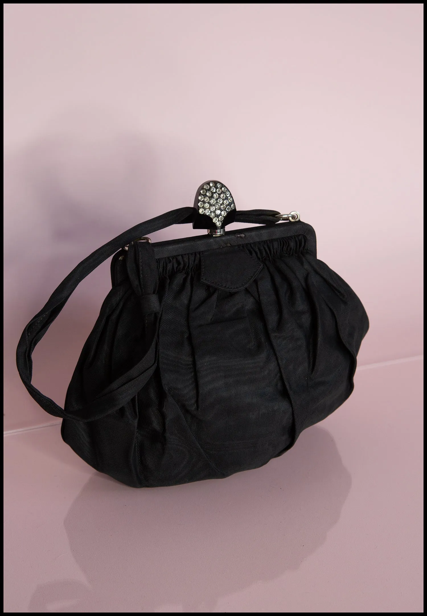 Vintage 1950s Black Taffeta Evening Bag