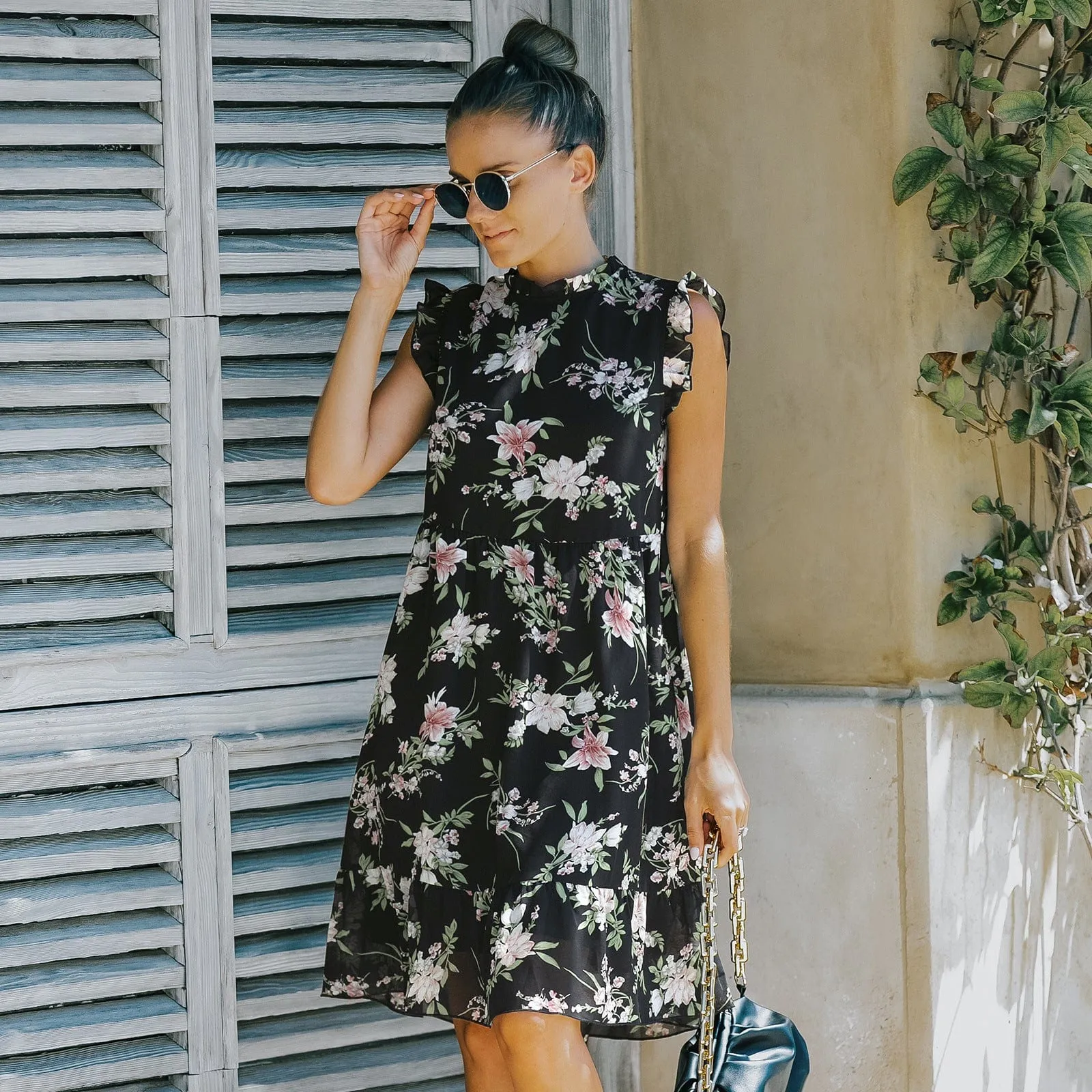 Vintage Floral Ruffle Dress