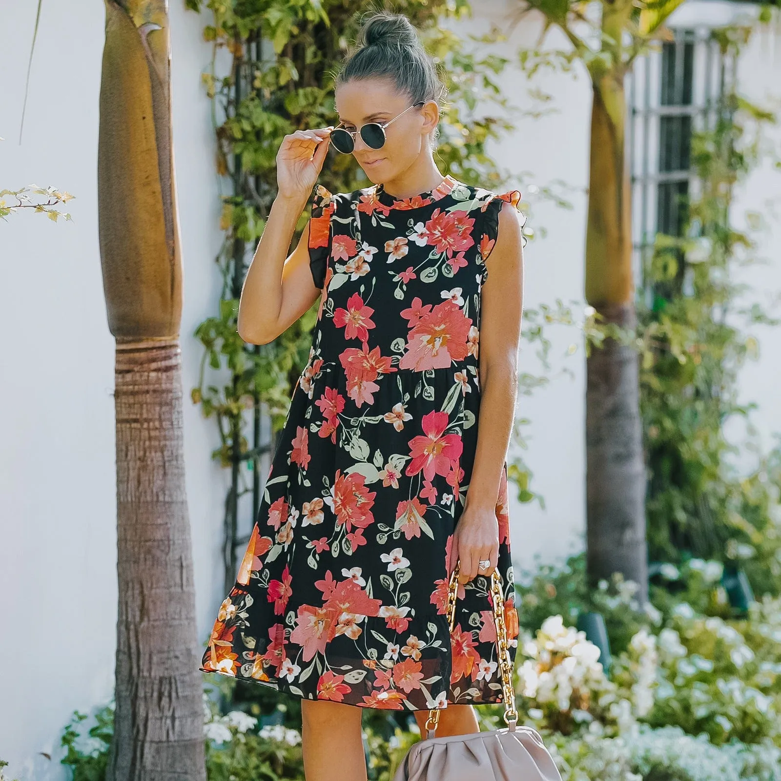 Vintage Floral Ruffle Dress