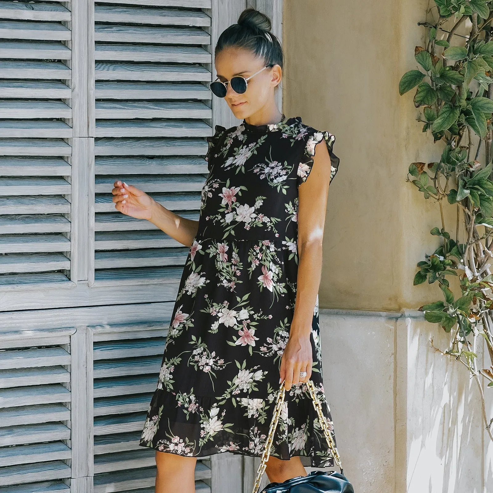 Vintage Floral Ruffle Dress