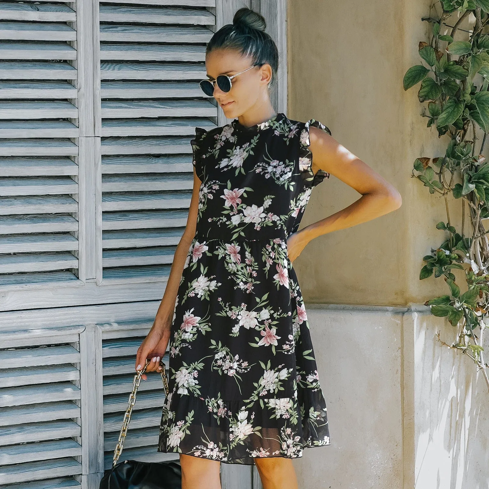 Vintage Floral Ruffle Dress