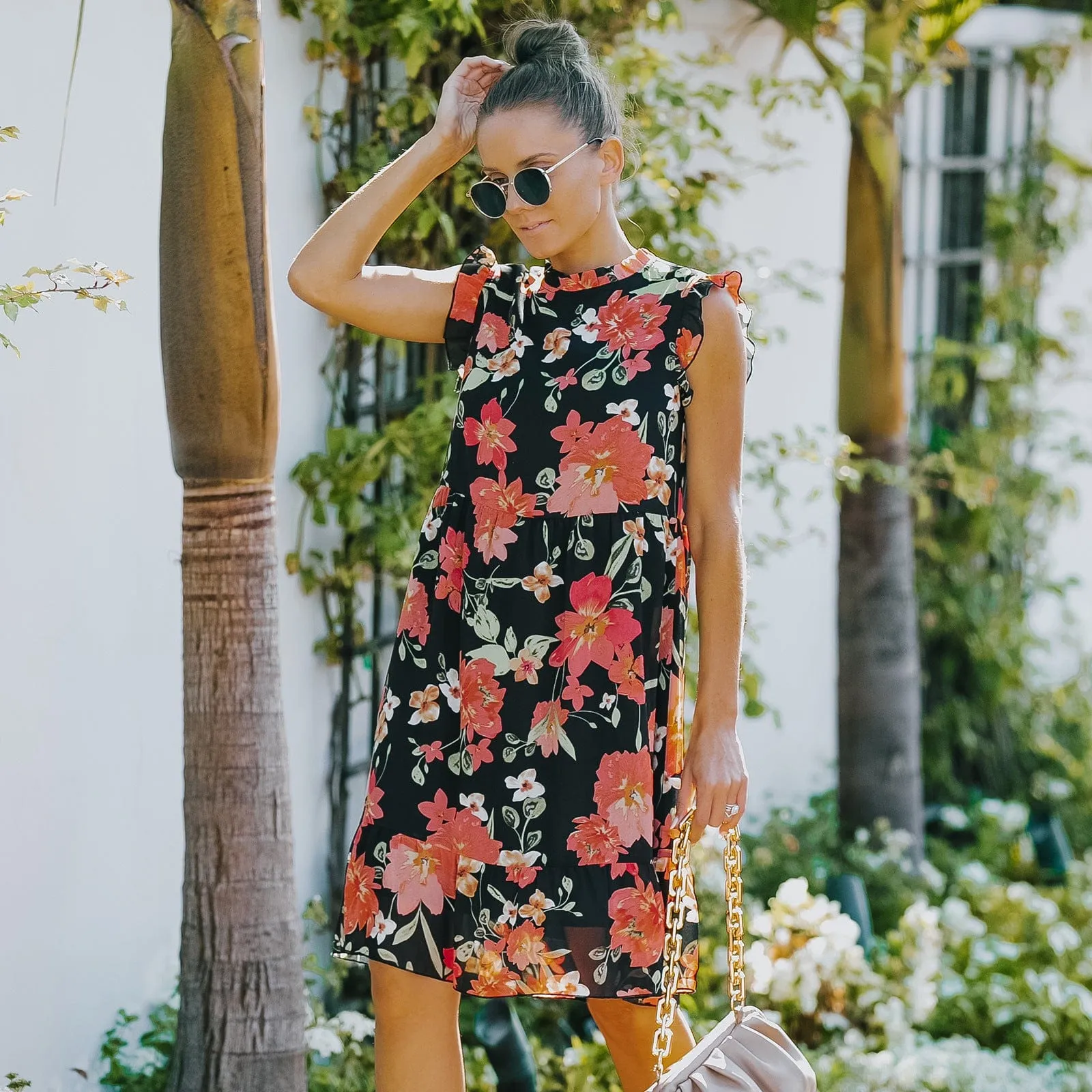 Vintage Floral Ruffle Dress