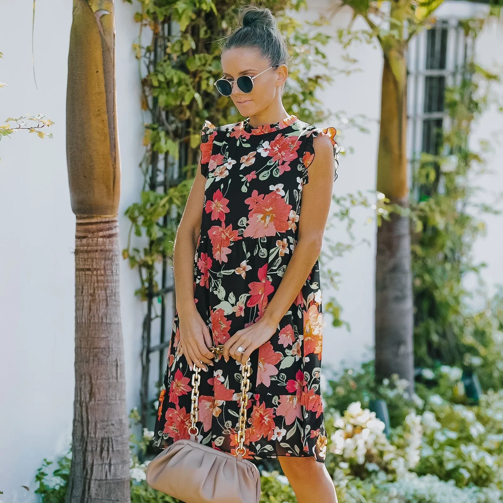 Vintage Floral Ruffle Dress