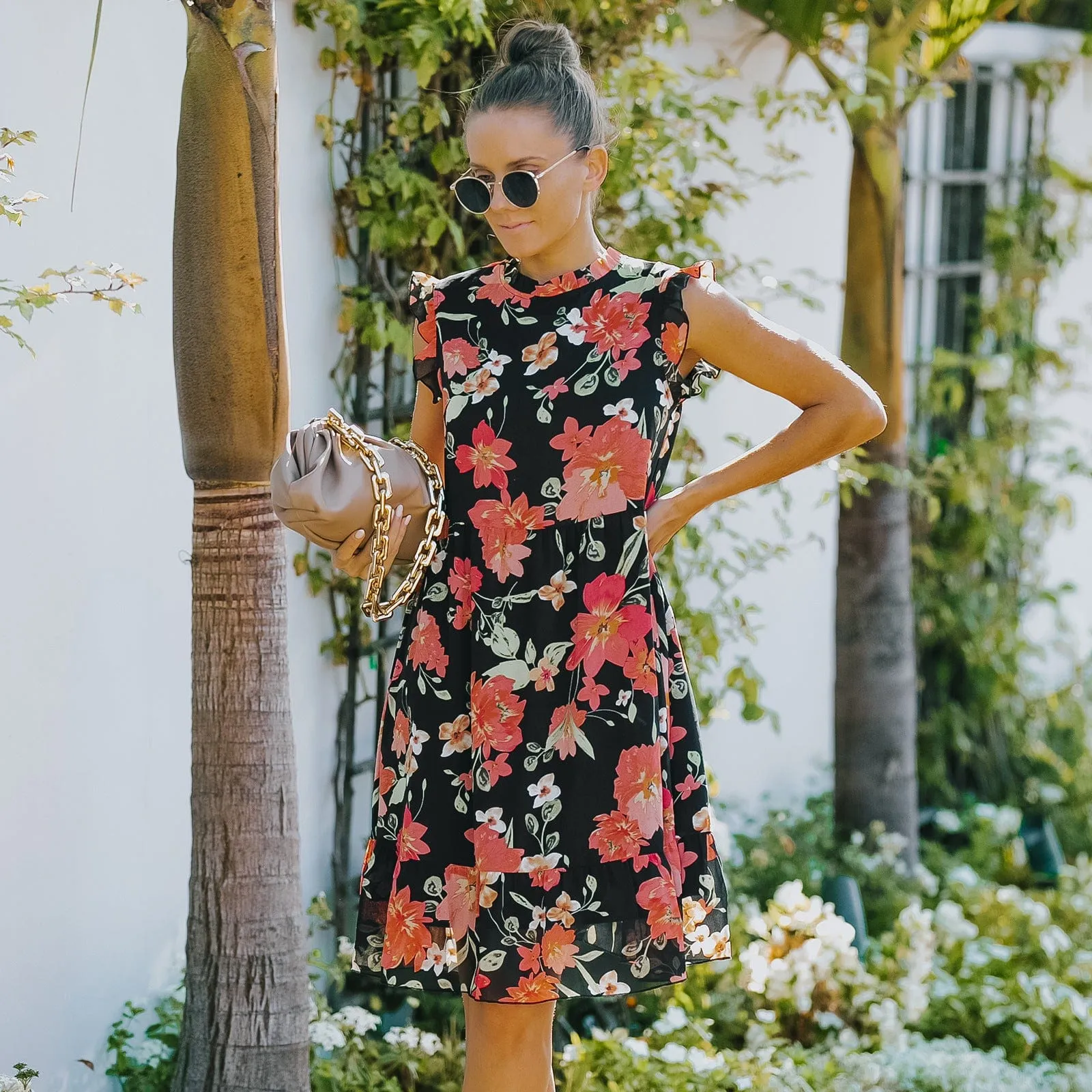 Vintage Floral Ruffle Dress