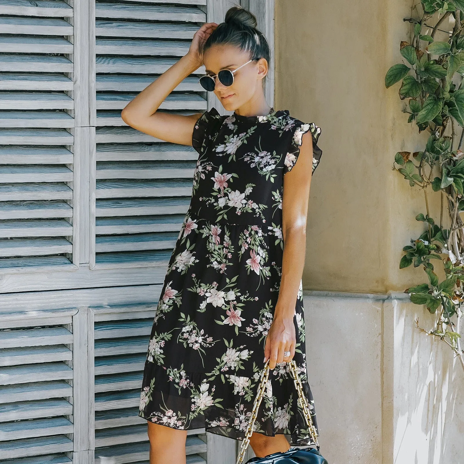 Vintage Floral Ruffle Dress