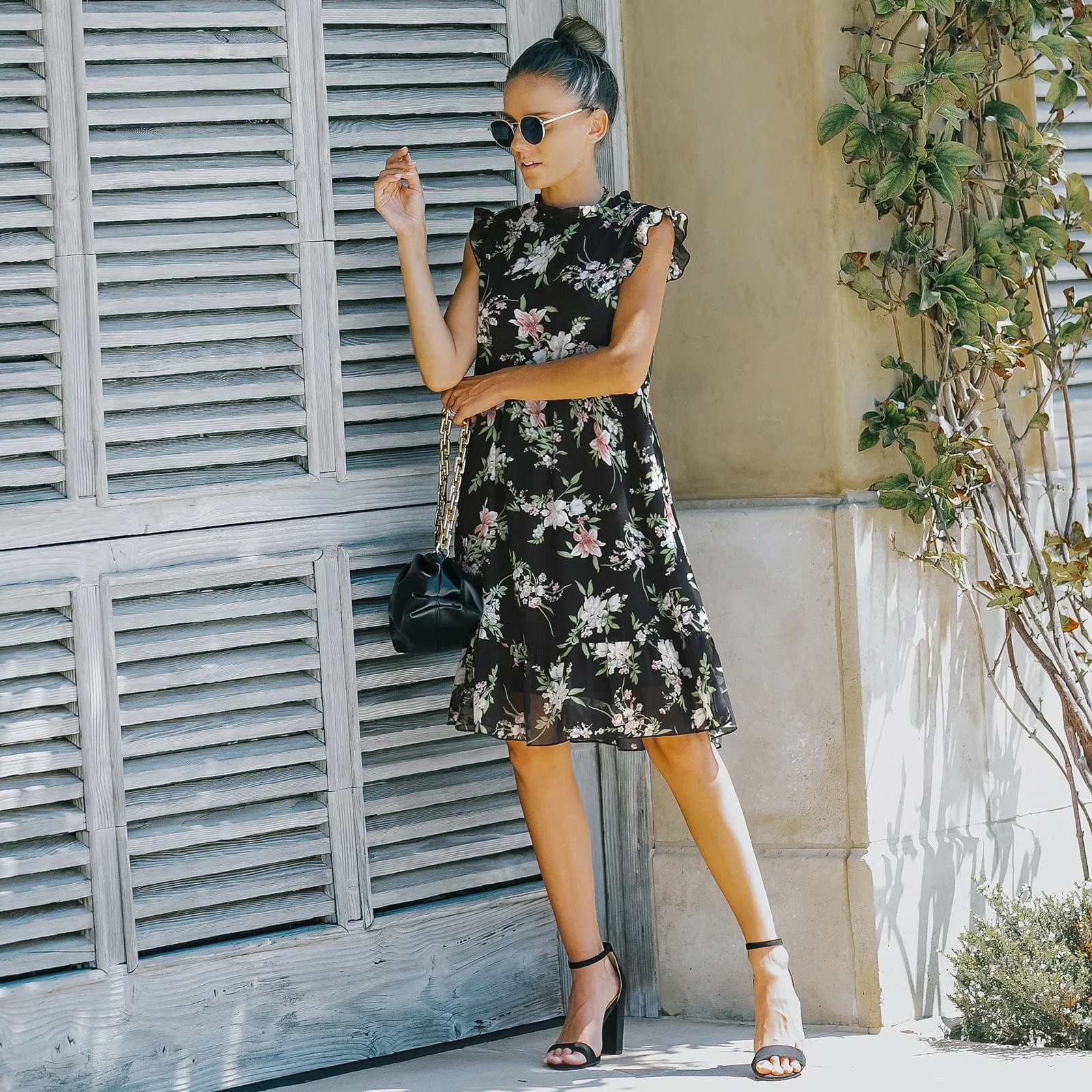 Vintage Floral Ruffle Dress