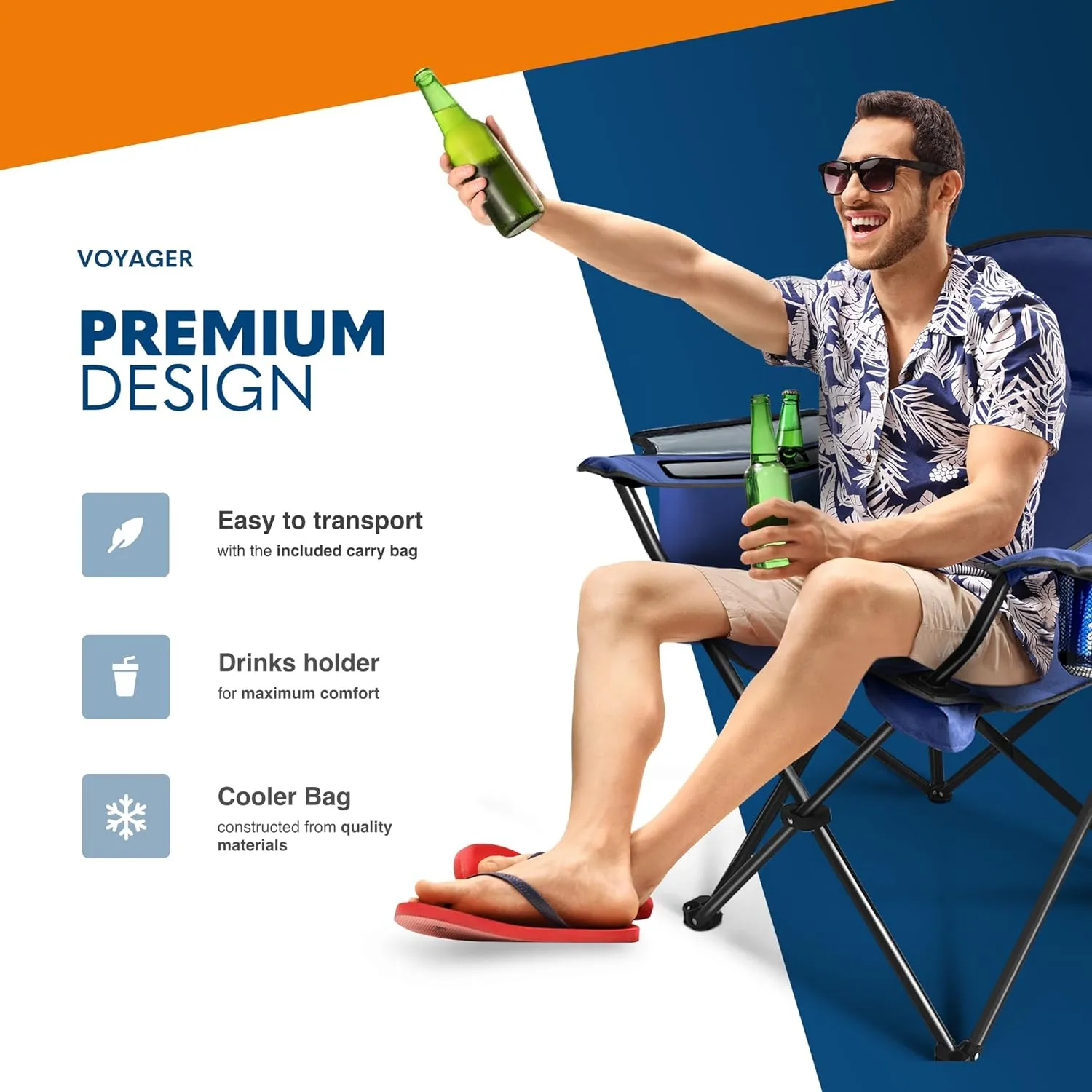 Voyager Folding Camping Chairs 2 Pack with Cooler Bag, Lightweight Q195 Steel Frame, 600D Oxford Fabric, Portable & Comfortable