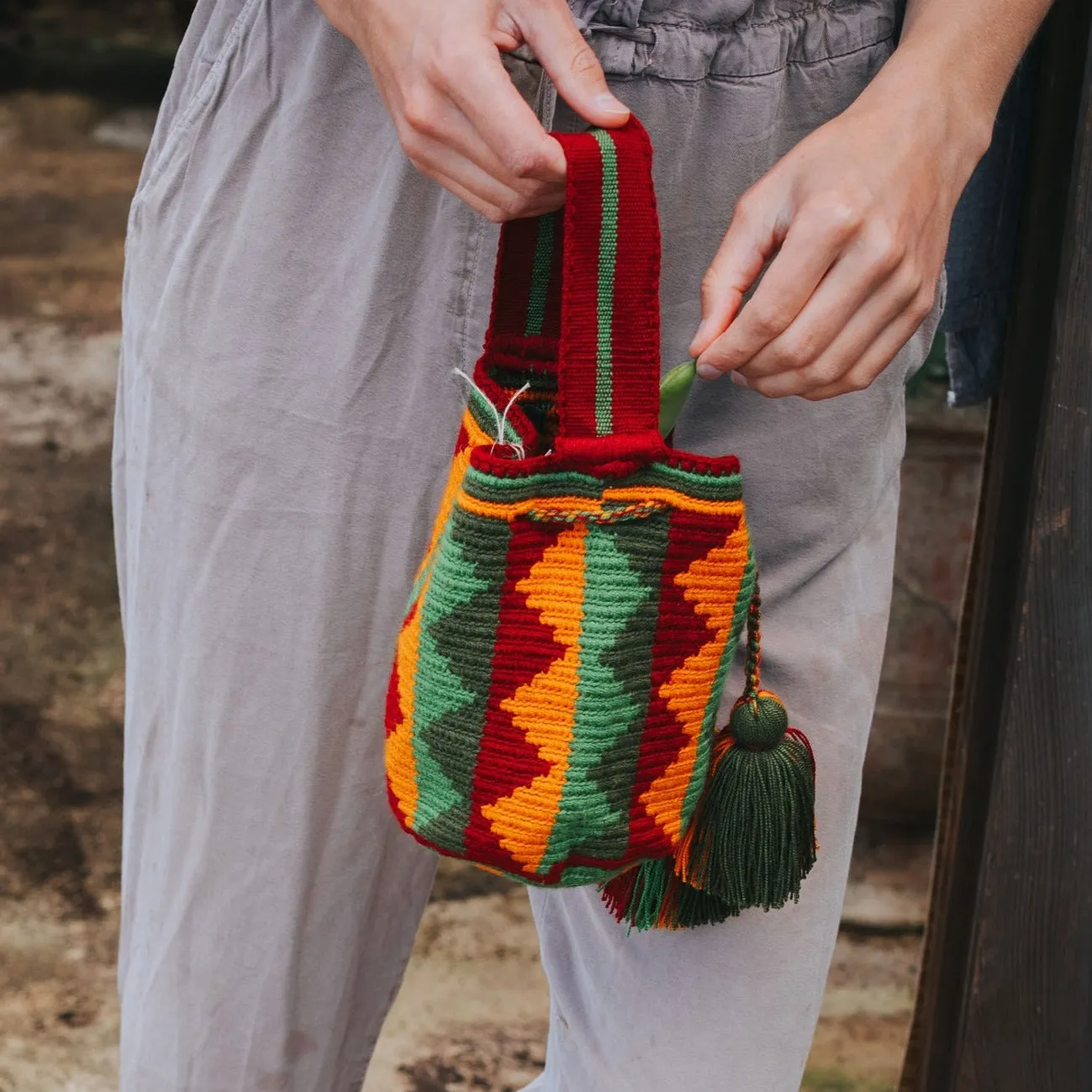 Wayuu Mini Chequered Bucket Bag