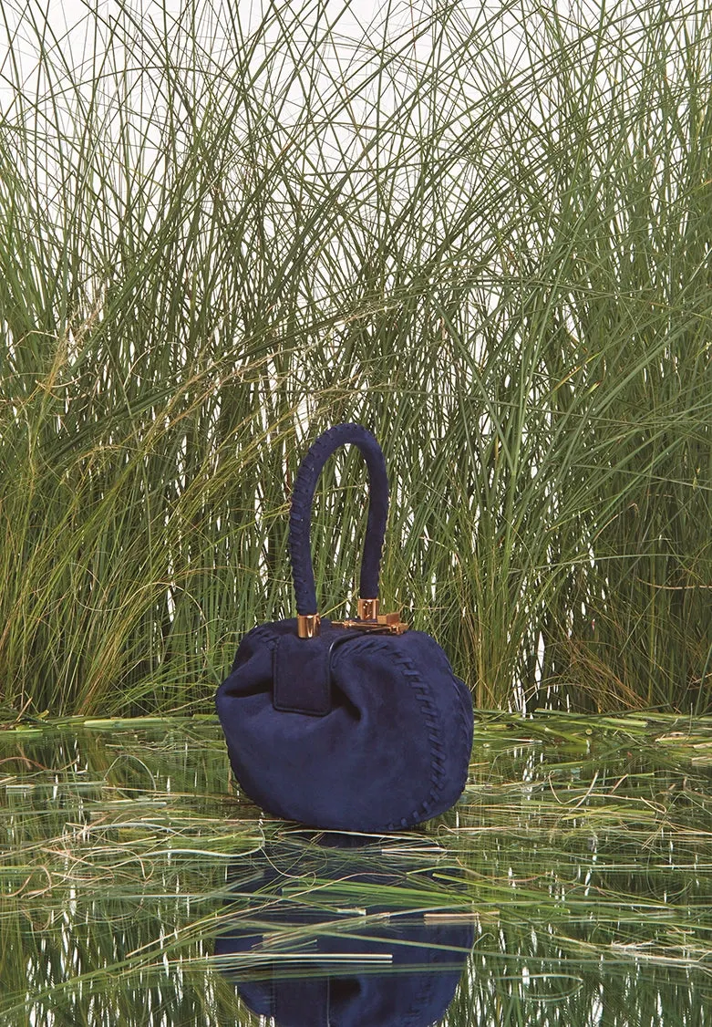 Whipstitch Demi Bag in Navy Suede