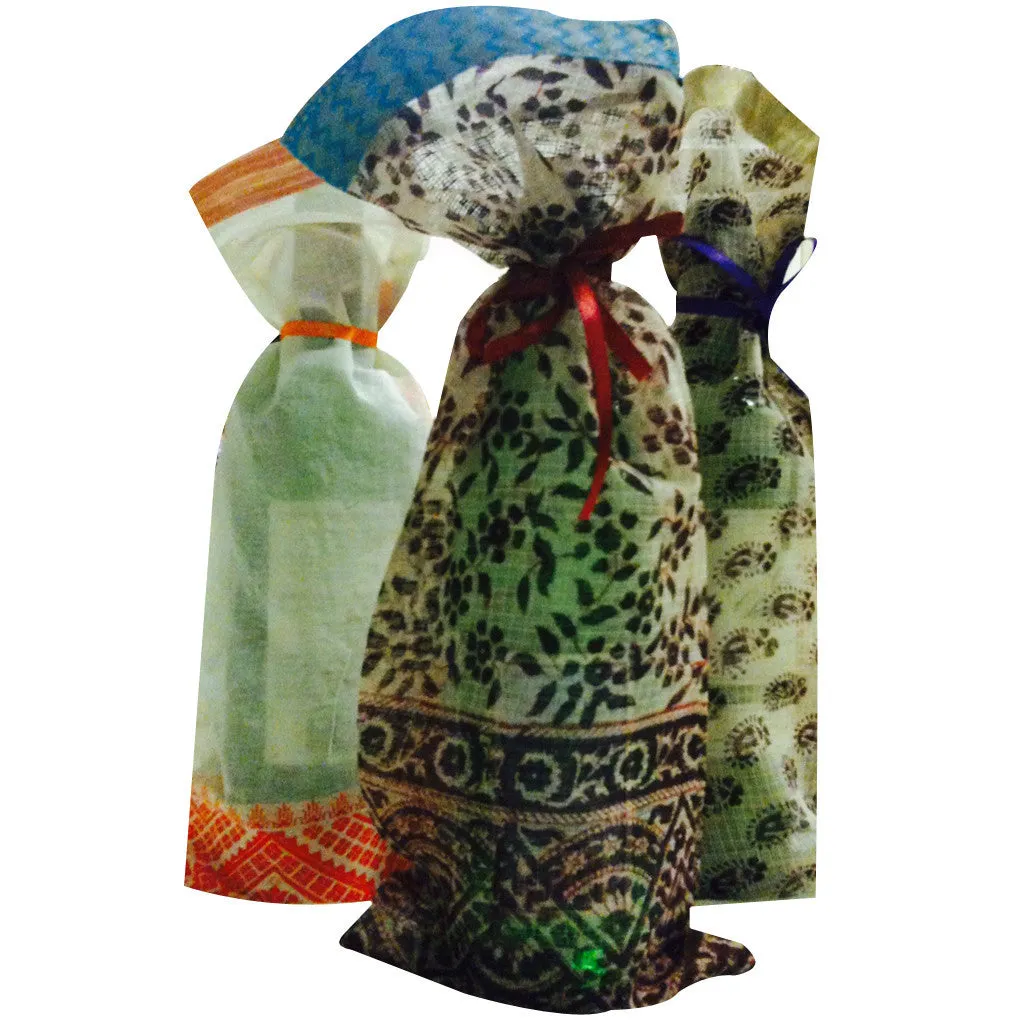 Wine bags Upcycled Sari Fabric